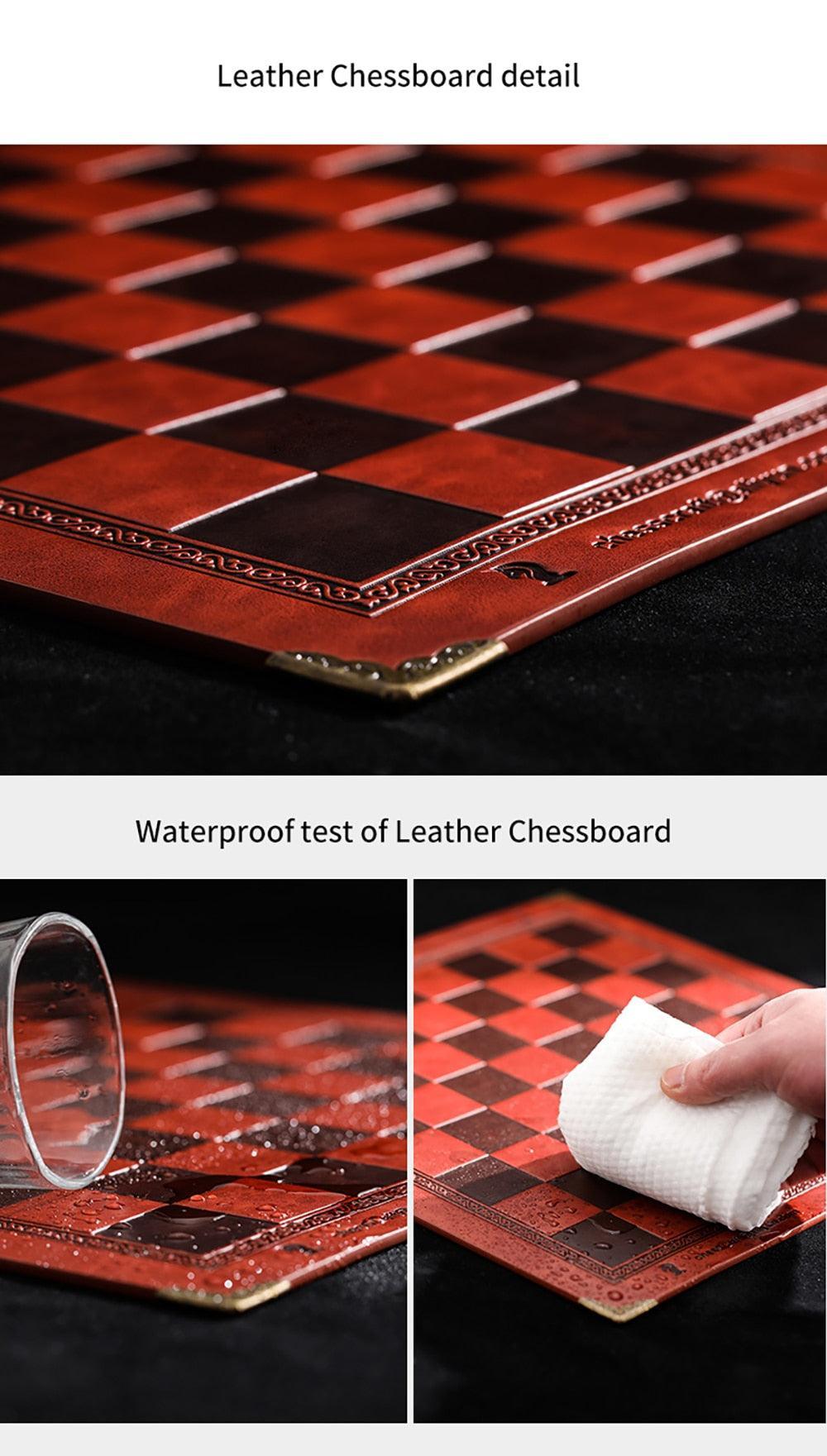 Luxury Chess Metal Theme Leather Board Carauana Store