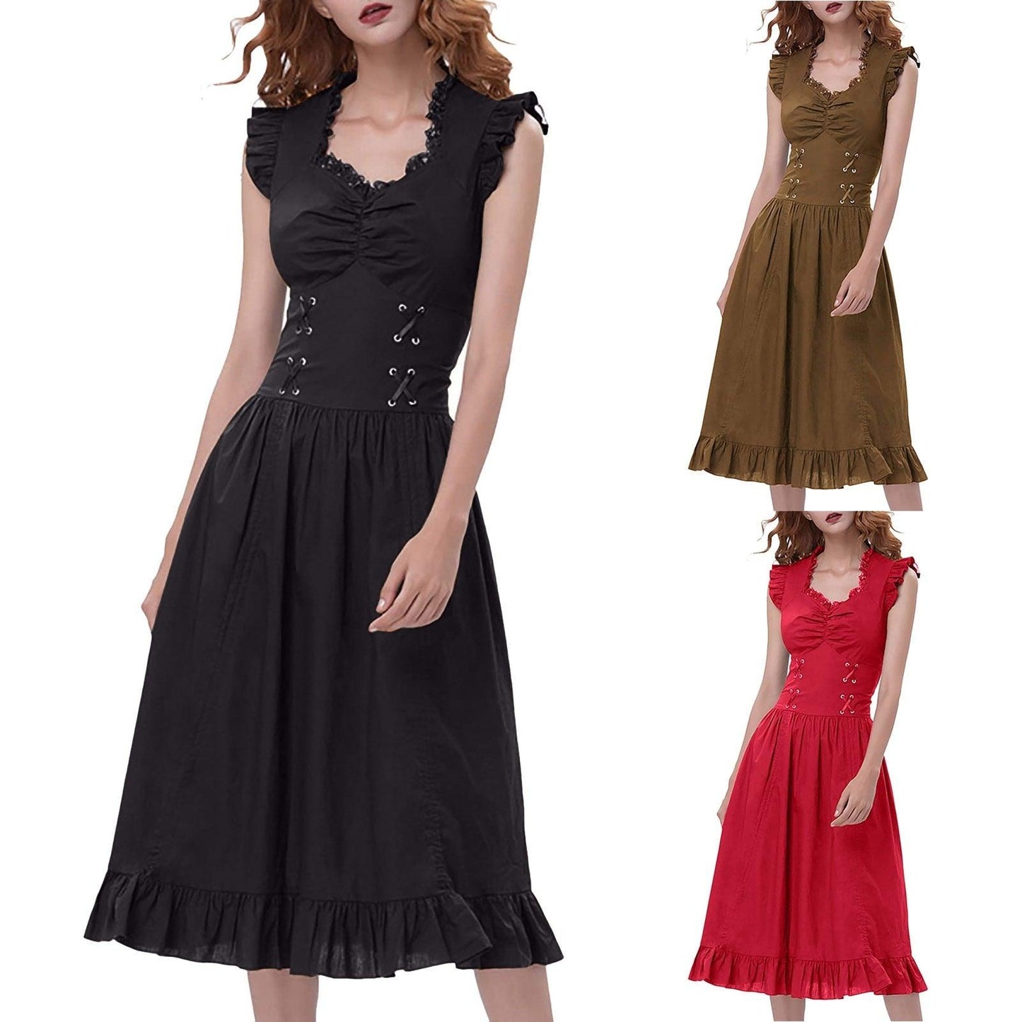 Maxi Dress Gothic Sleeveless elegant medieval life party Carauana Store