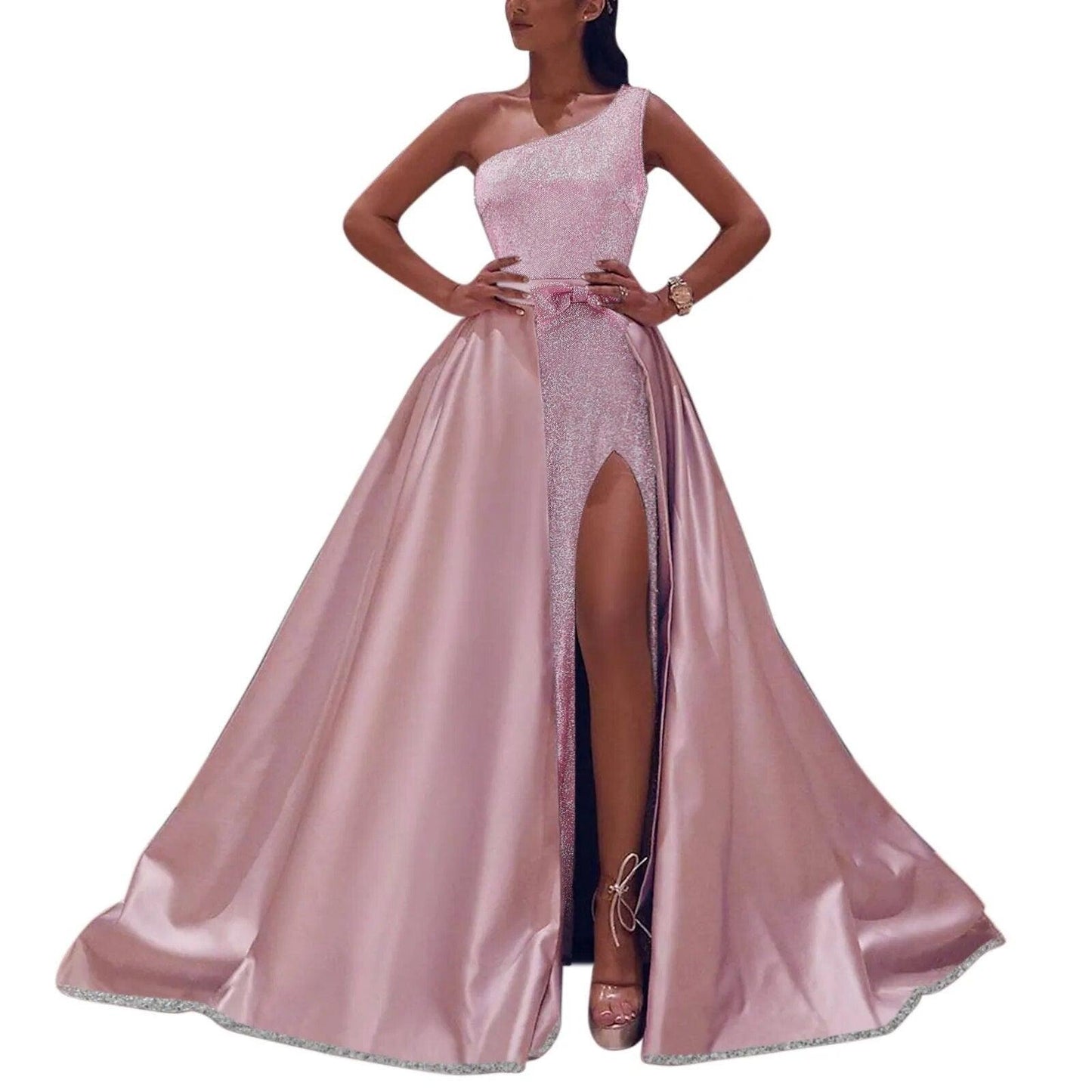 Maxi Dresses Women Evening Elegant Sexy One Shoulder Backless Satin Pleated Carauana Store
