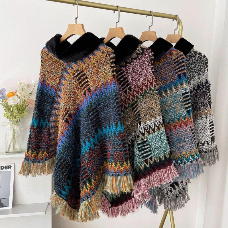 New Pullover Cloak Tassel Warm Shawl Imitation Wool Collar Ponchos Carauana Store