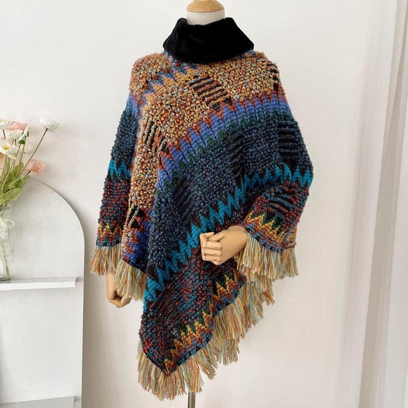 New Pullover Cloak Tassel Warm Shawl Imitation Wool Collar Ponchos Carauana Store