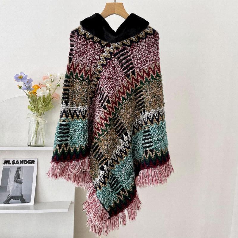 New Pullover Cloak Tassel Warm Shawl Imitation Wool Collar Ponchos Carauana Store