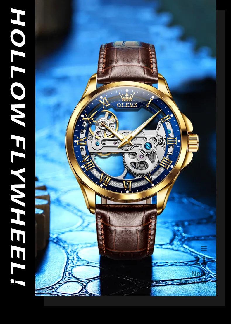 OLEVS Men's Automatic Mechanical Waterproof Luxury Wristwatch with Luminous Leather Strap - Gift Box Included Carauana Store