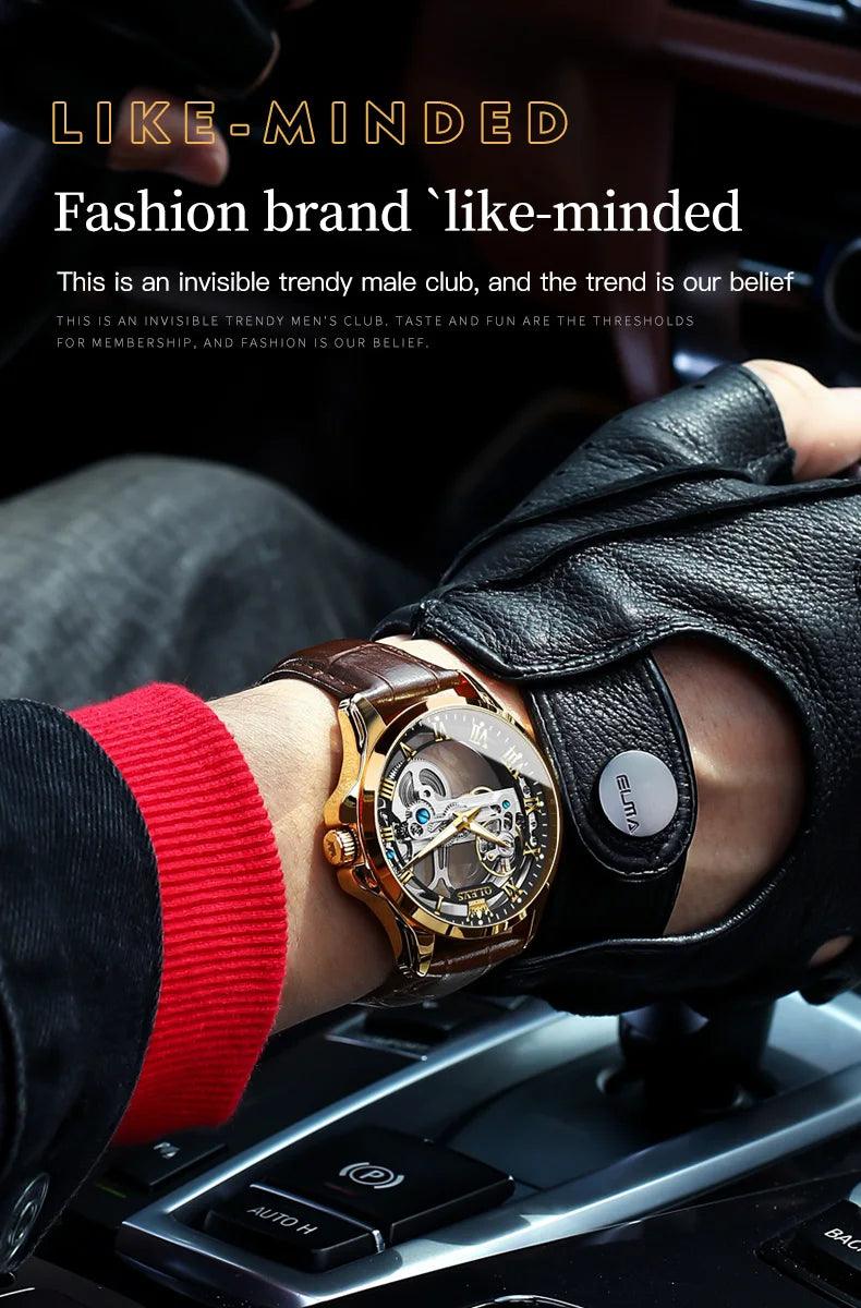 OLEVS Men's Automatic Mechanical Waterproof Luxury Wristwatch with Luminous Leather Strap - Gift Box Included Carauana Store