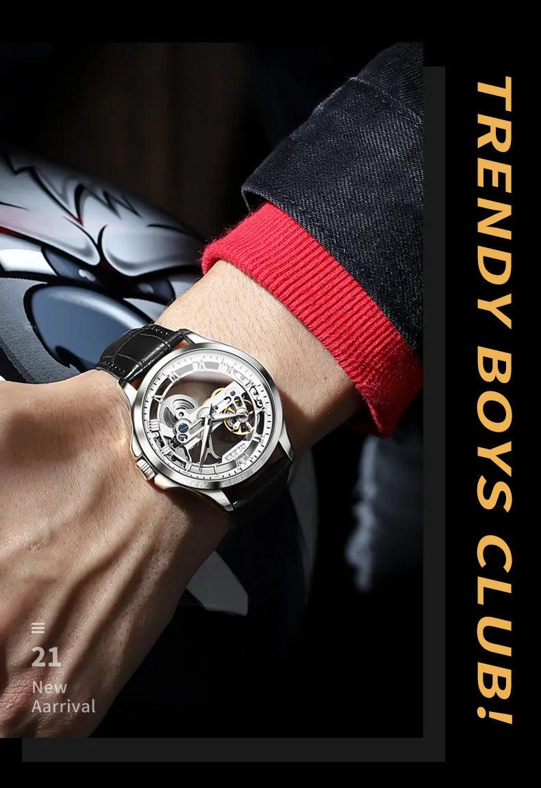 OLEVS Men's Automatic Mechanical Waterproof Luxury Wristwatch with Luminous Leather Strap - Gift Box Included Carauana Store