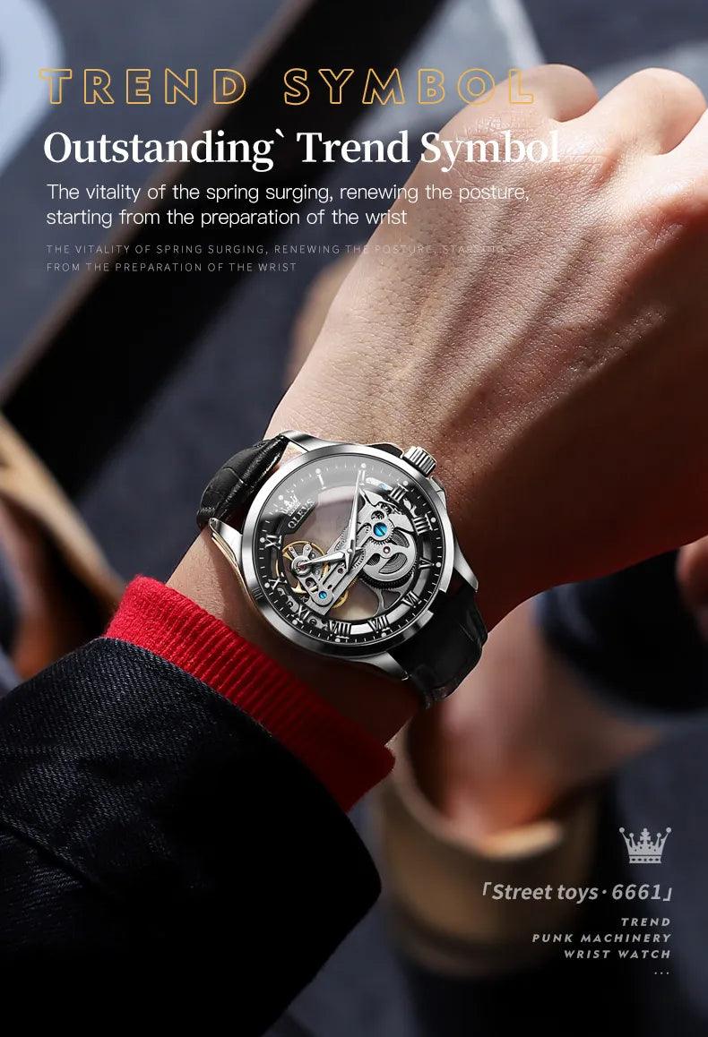 OLEVS Men's Automatic Mechanical Waterproof Luxury Wristwatch with Luminous Leather Strap - Gift Box Included Carauana Store