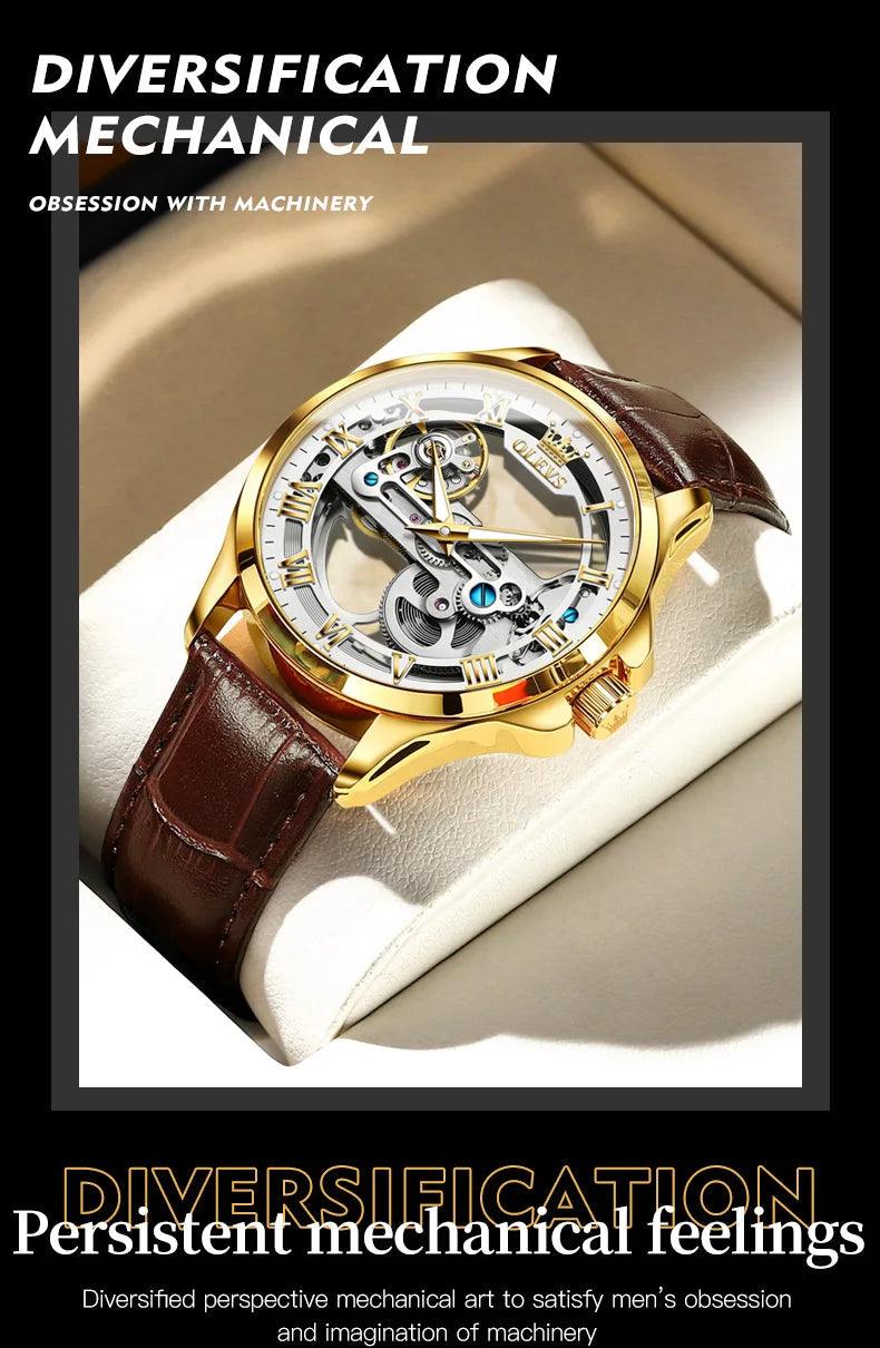 OLEVS Men's Automatic Mechanical Waterproof Luxury Wristwatch with Luminous Leather Strap - Gift Box Included Carauana Store