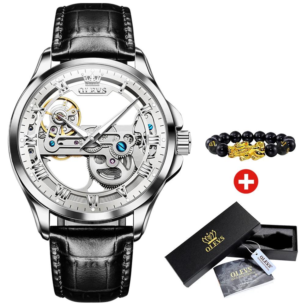 OLEVS Men's Automatic Mechanical Waterproof Luxury Wristwatch with Luminous Leather Strap - Gift Box Included Carauana Store