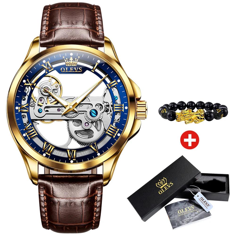 OLEVS Men's Automatic Mechanical Waterproof Luxury Wristwatch with Luminous Leather Strap - Gift Box Included Carauana Store