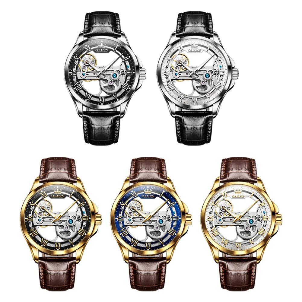 OLEVS Men's Automatic Mechanical Waterproof Luxury Wristwatch with Luminous Leather Strap - Gift Box Included Carauana Store