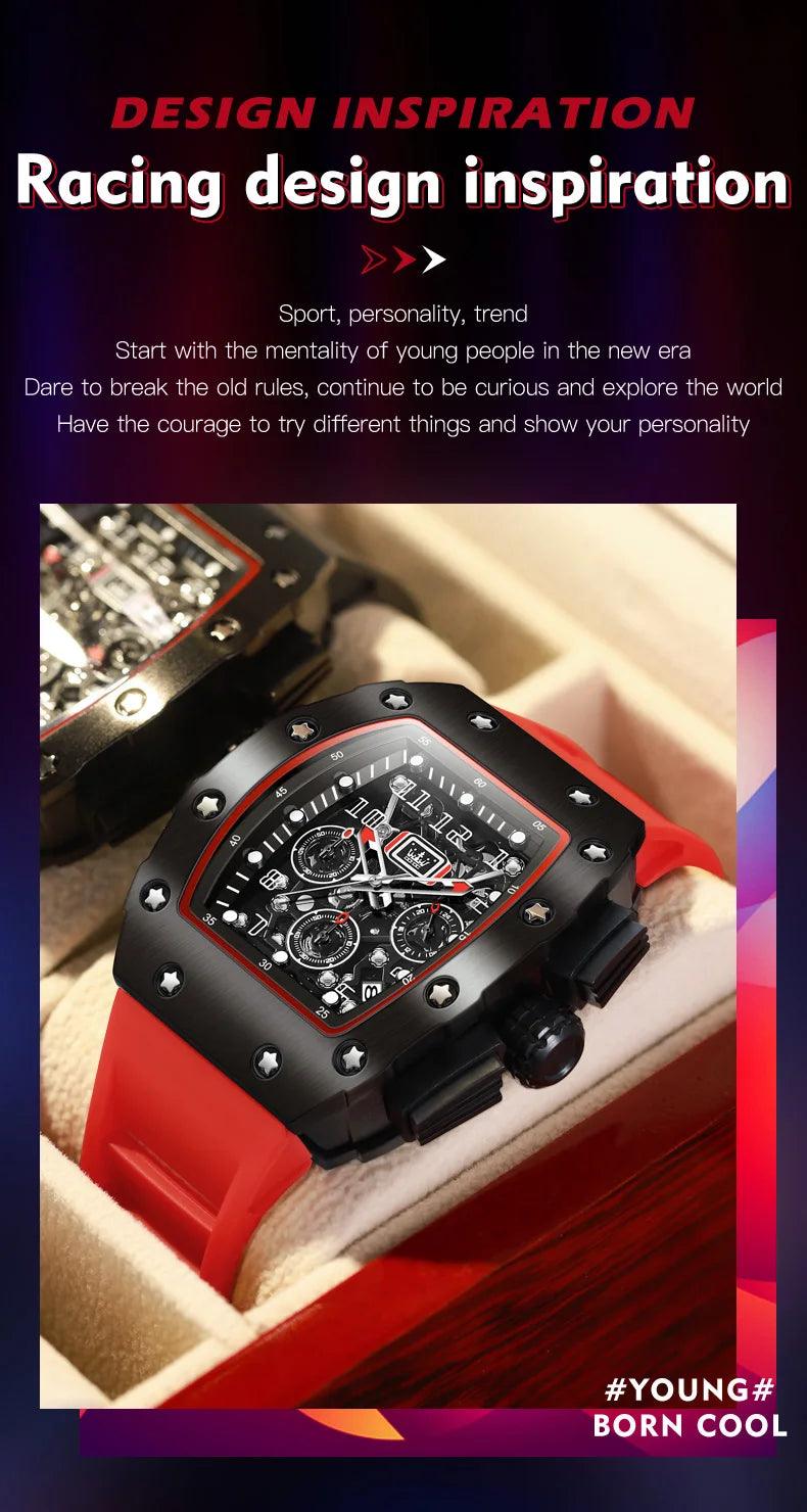 OLEVS Men's Tonneau Wristwatch: Stylish Design with Silicone Strap Carauana Store