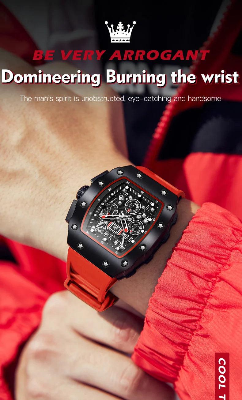OLEVS Men's Tonneau Wristwatch: Stylish Design with Silicone Strap Carauana Store