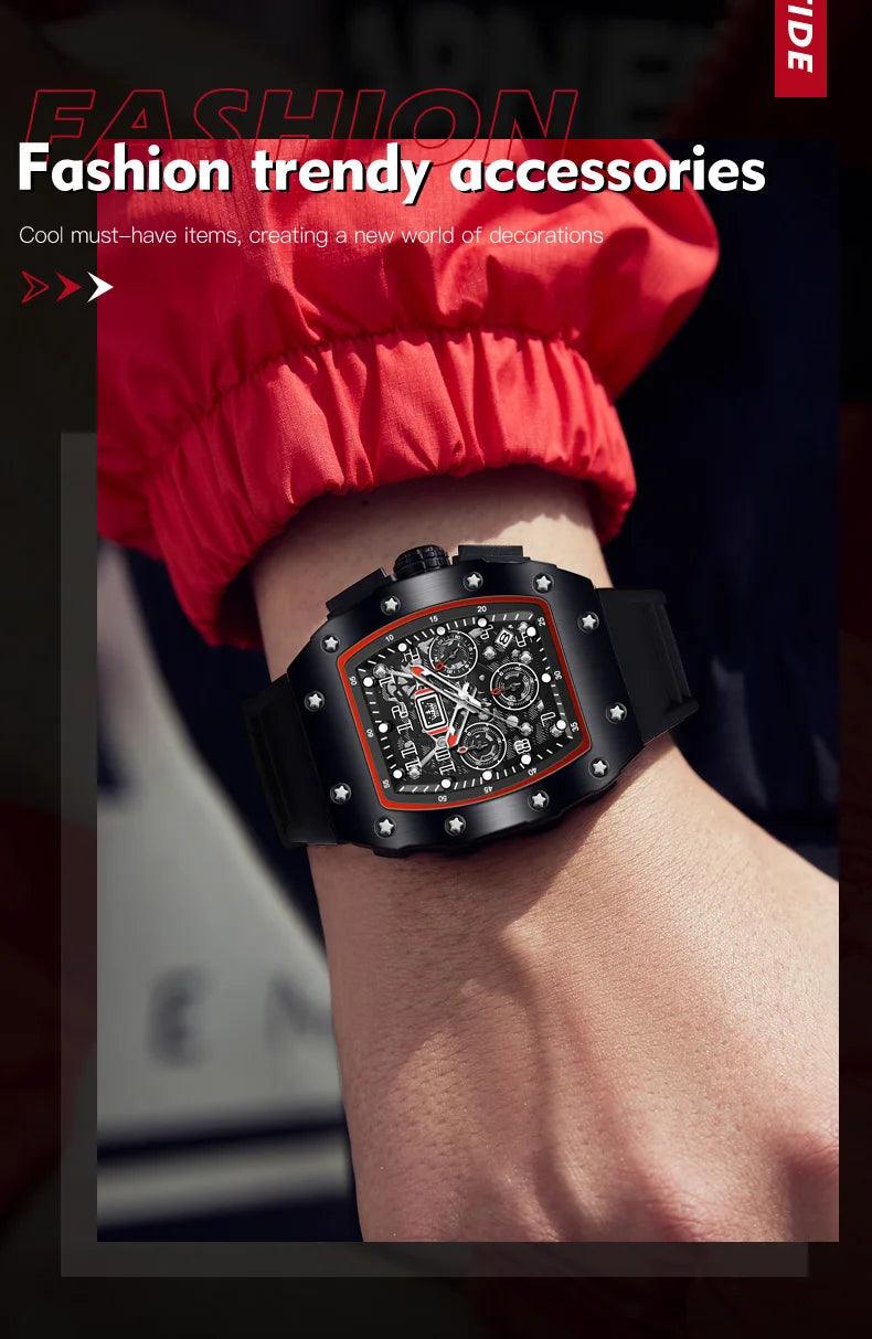 OLEVS Men's Tonneau Wristwatch: Stylish Design with Silicone Strap Carauana Store