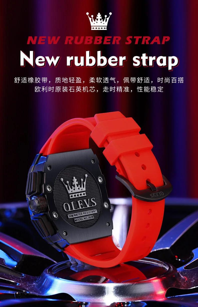 OLEVS Men's Tonneau Wristwatch: Stylish Design with Silicone Strap Carauana Store