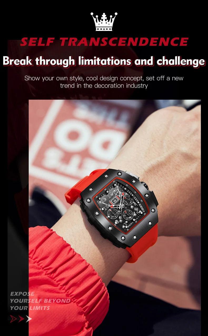 OLEVS Men's Tonneau Wristwatch: Stylish Design with Silicone Strap Carauana Store