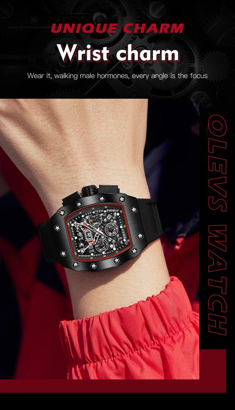 OLEVS Men's Tonneau Wristwatch: Stylish Design with Silicone Strap Carauana Store
