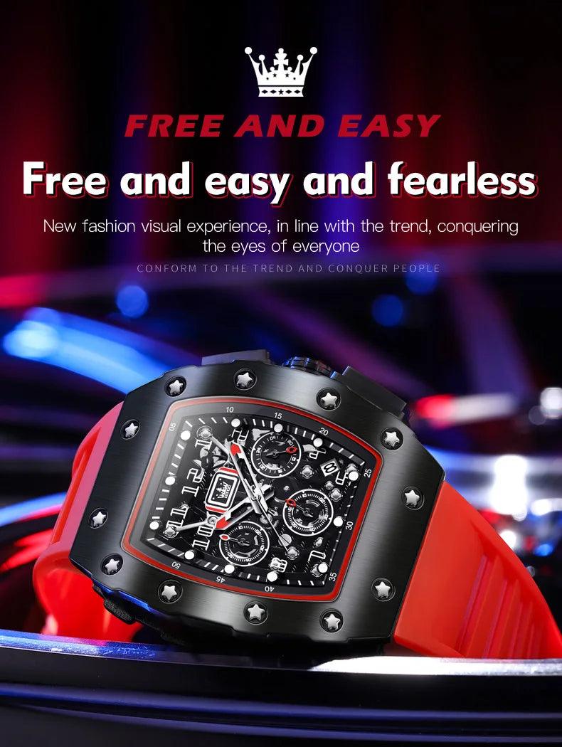OLEVS Men's Tonneau Wristwatch: Stylish Design with Silicone Strap Carauana Store