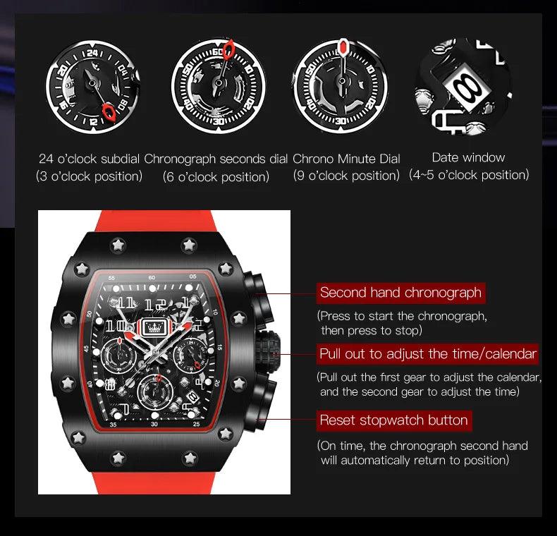 OLEVS Men's Tonneau Wristwatch: Stylish Design with Silicone Strap Carauana Store