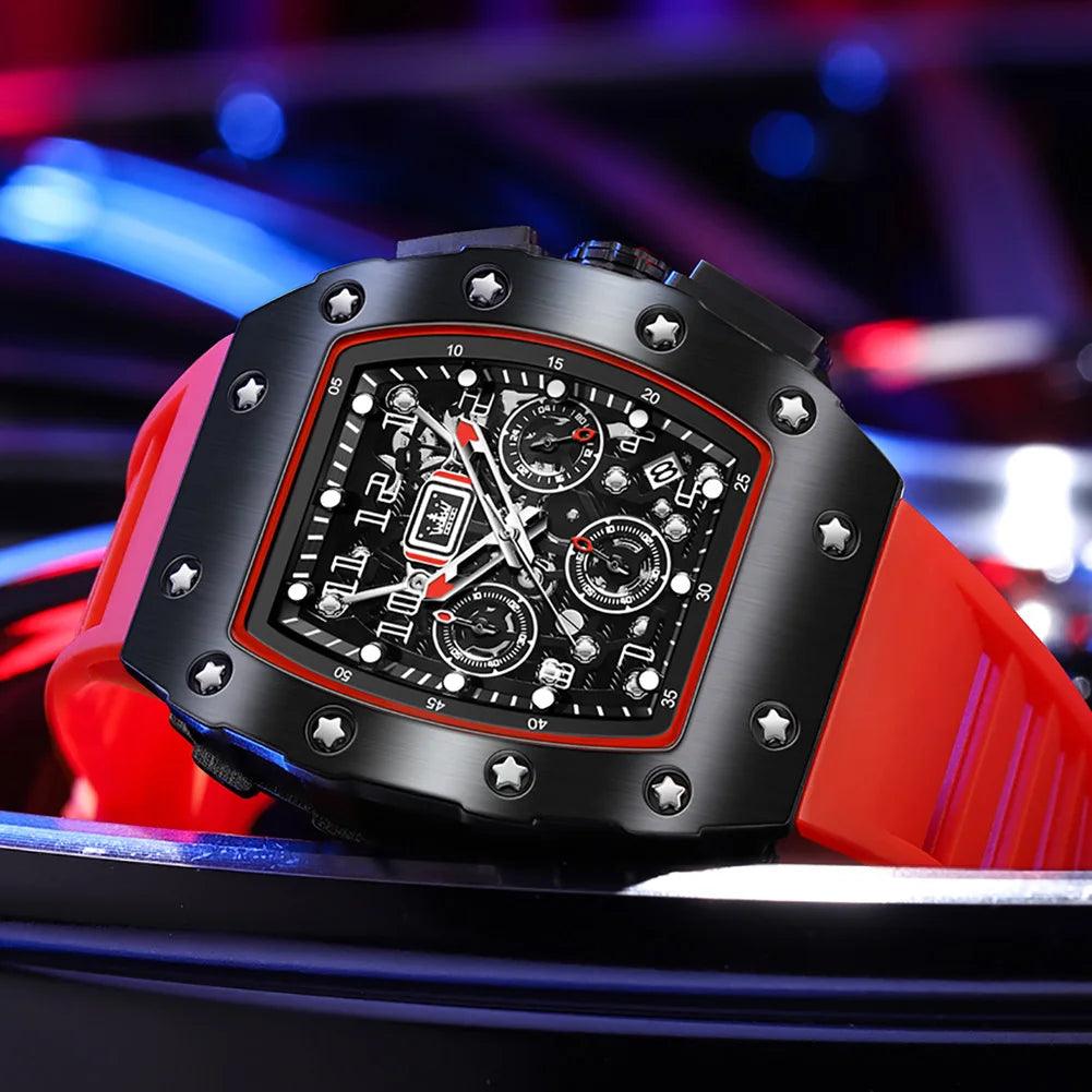 OLEVS Men's Tonneau Wristwatch: Stylish Design with Silicone Strap Carauana Store