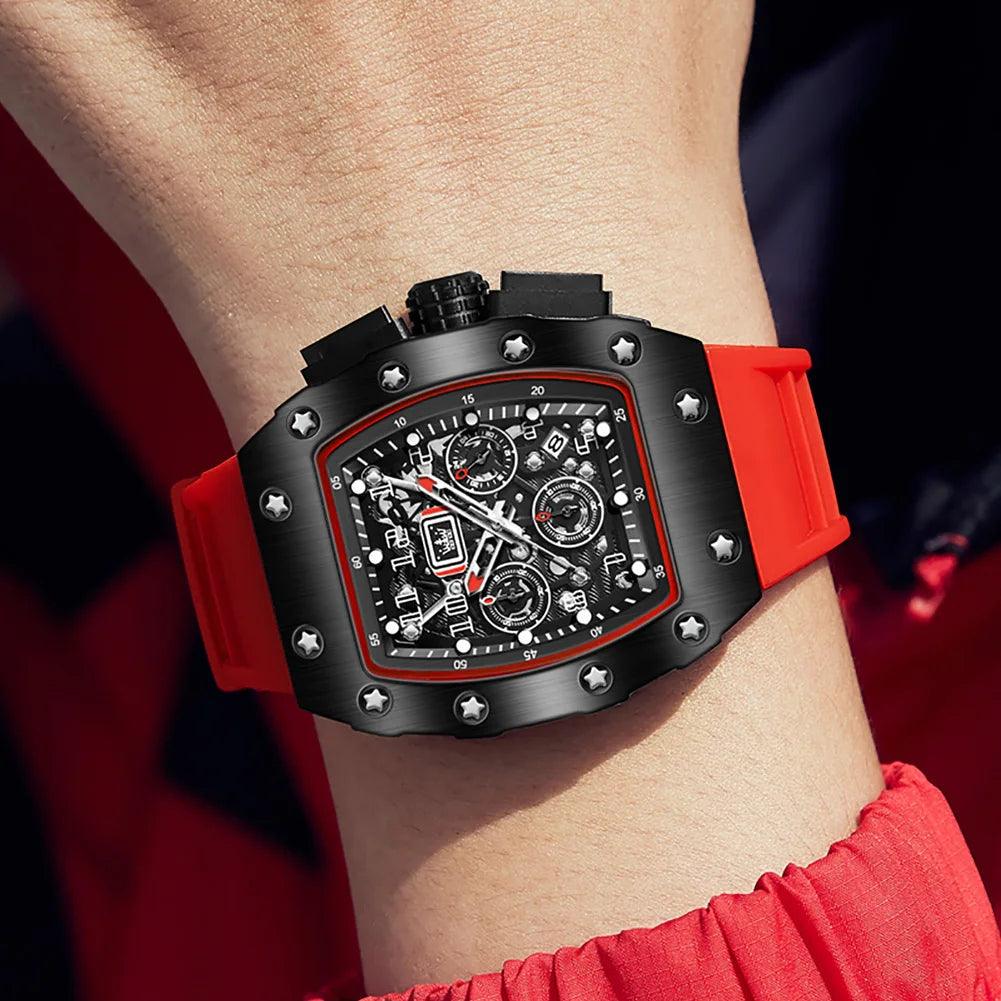 OLEVS Men's Tonneau Wristwatch: Stylish Design with Silicone Strap Carauana Store