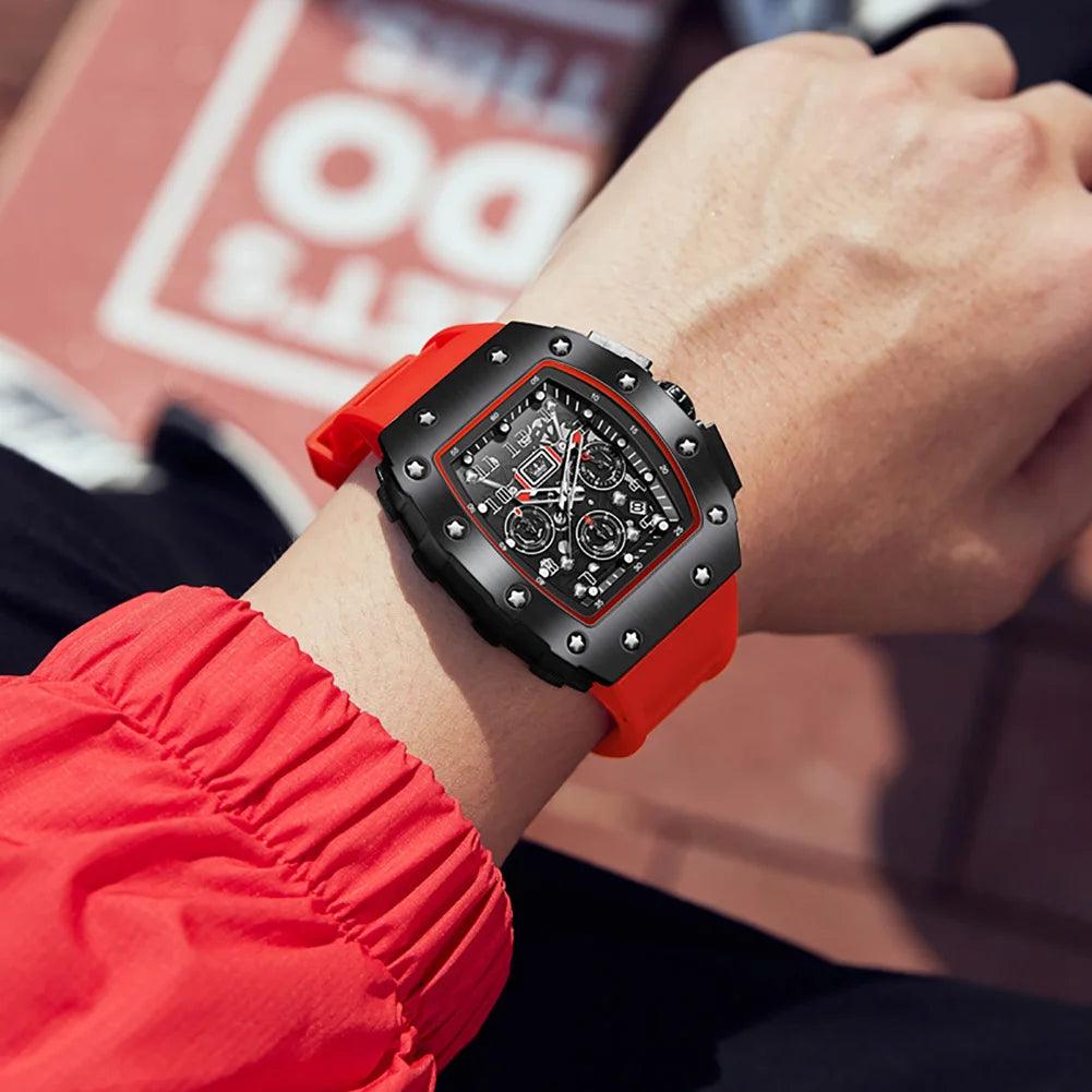 OLEVS Men's Tonneau Wristwatch: Stylish Design with Silicone Strap Carauana Store