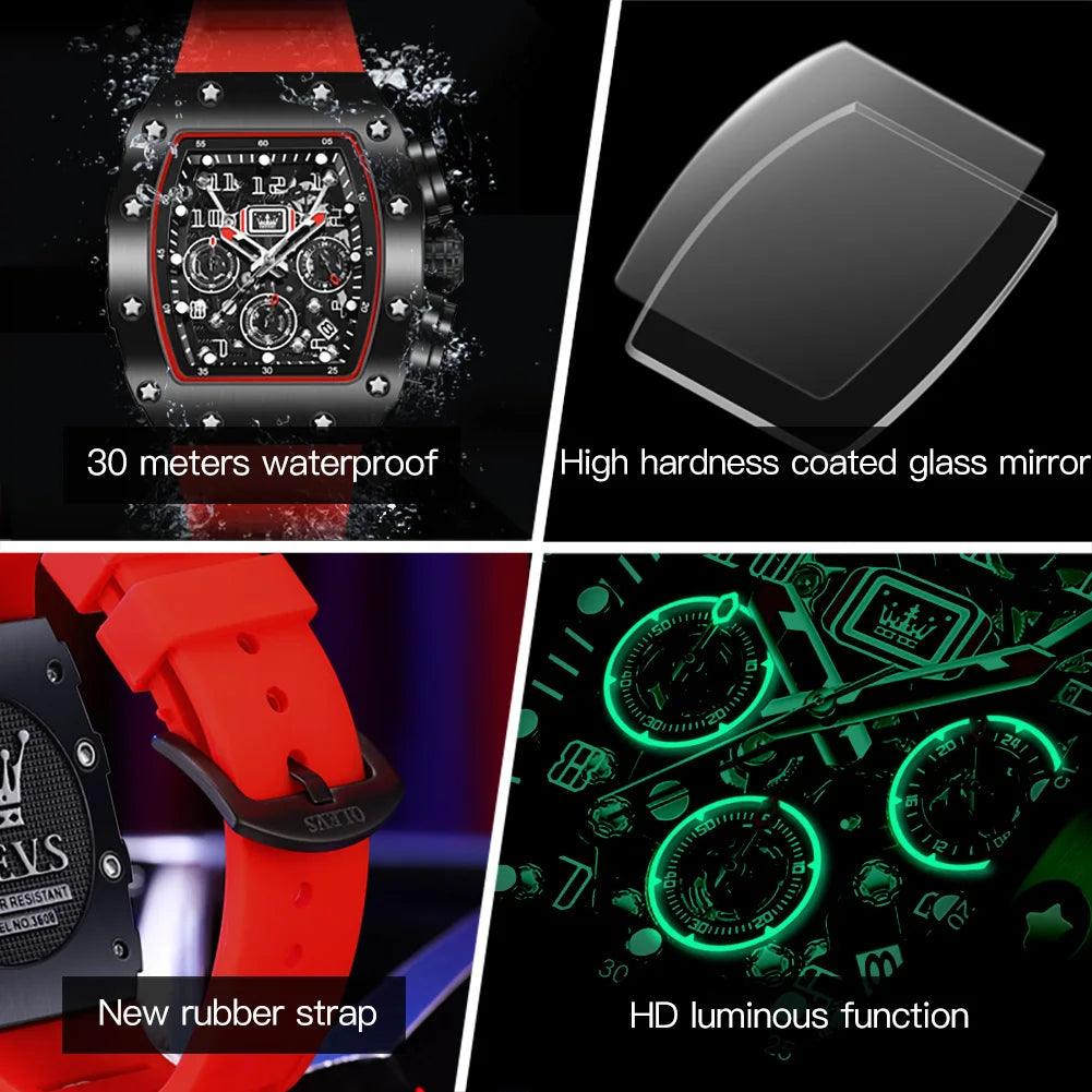 OLEVS Men's Tonneau Wristwatch: Stylish Design with Silicone Strap Carauana Store