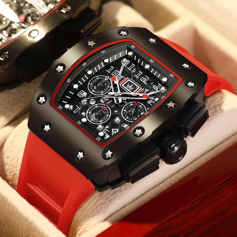 OLEVS Men's Tonneau Wristwatch: Stylish Design with Silicone Strap Carauana Store