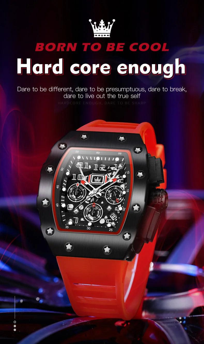 OLEVS Men's Tonneau Wristwatch: Stylish Design with Silicone Strap Carauana Store