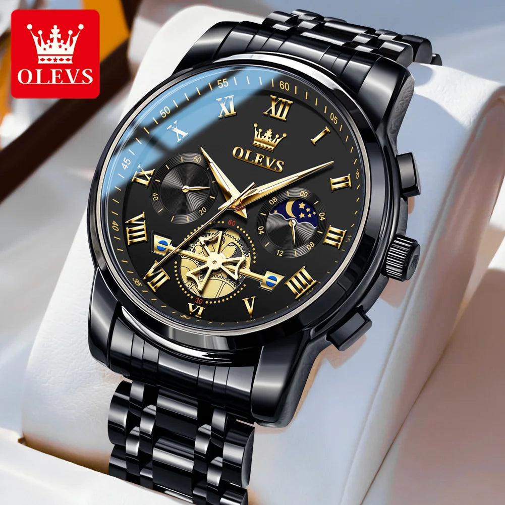 OLEVS Men’s Watch Analog Quartz Movement Business Stainless Steel Waterproof Luminous Chronograph Day Date Male Wrist Watches Carauana Store