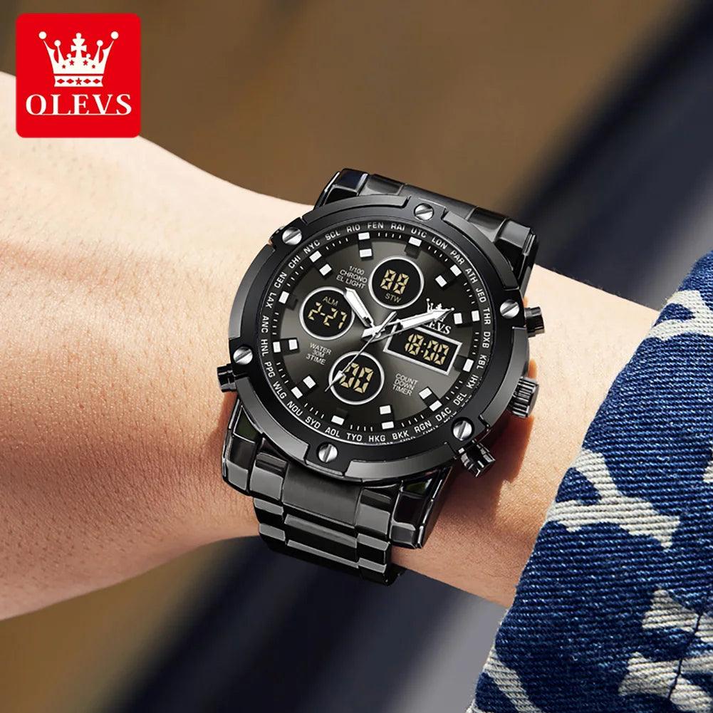 OLEVS Men's Watches Original Multifunctional Wlectronic Watch for Man Waterproof Luminous Alarm Clock Fashion Dress Carauana Store