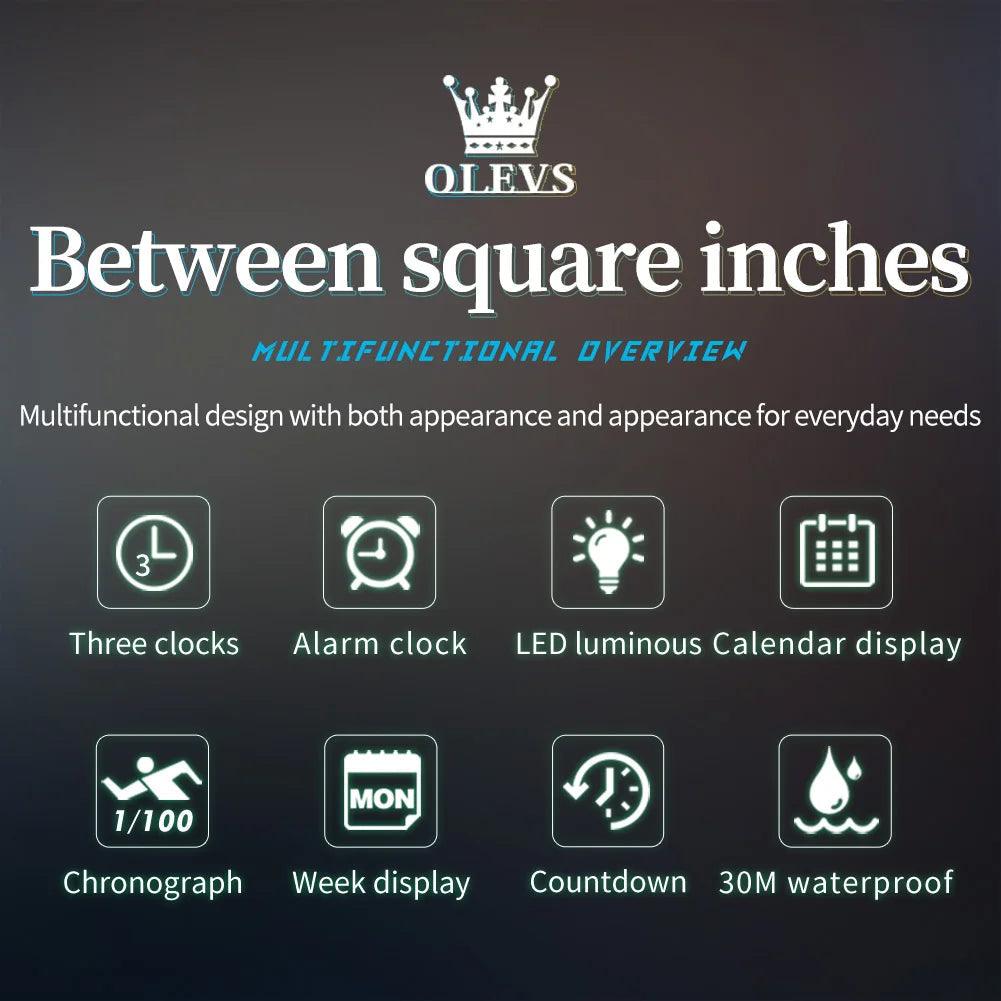 OLEVS Men's Watches Original Multifunctional Wlectronic Watch for Man Waterproof Luminous Alarm Clock Fashion Dress Carauana Store