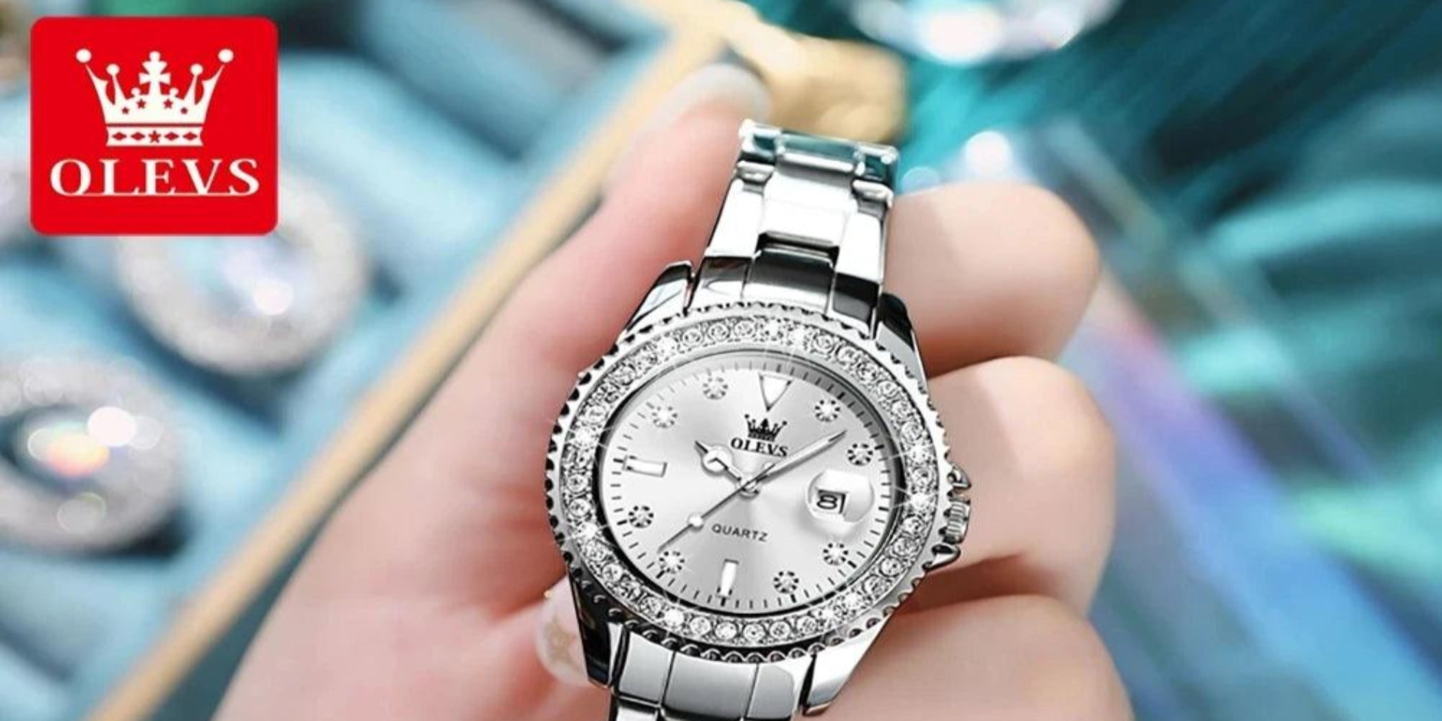 OLEVS Original Diamond Dial Quartz Watch for Women Fashion Elegant Ladies Watches Stainless Steel Waterproof Women's Wristwatch