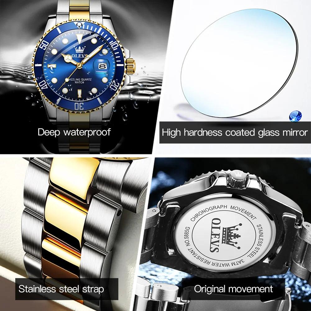 OLEVS Watches for Men with Date Luxury Big Face Waterproof Mens Wristwatch Analog Dress Two Tone Stainless Steel Man Watch Carauana Store