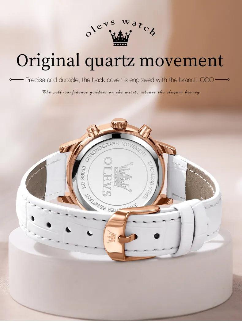 OLEVS Women's Diamond Quartz Wristwatch | Luxury Waterproof Leather Strap Multifunction Watch Carauana Store