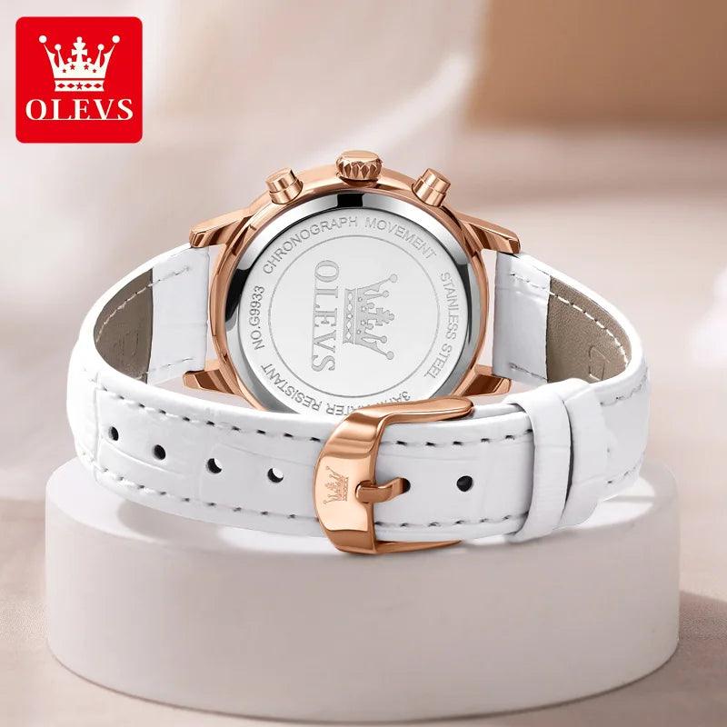 OLEVS Women's Diamond Quartz Wristwatch | Luxury Waterproof Leather Strap Multifunction Watch Carauana Store