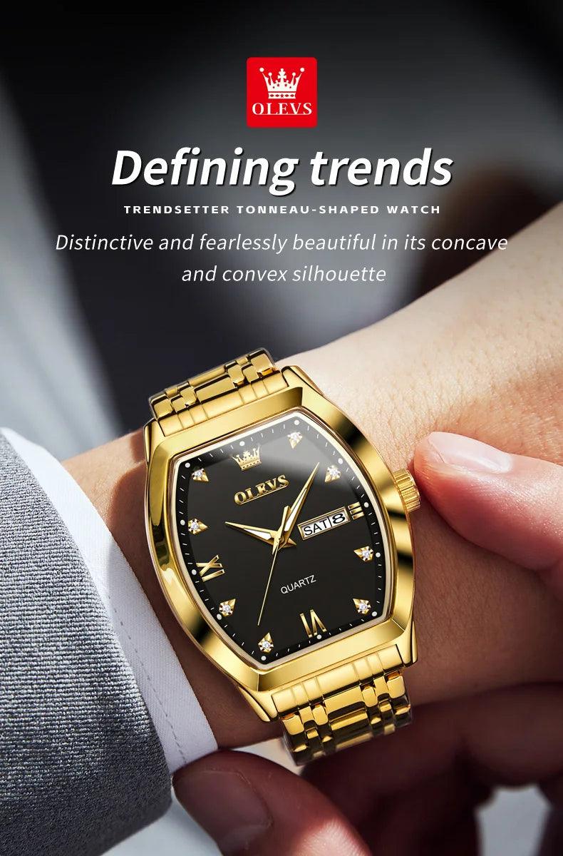 OLEVS/5528 Stainless Steel Luxury Quartz Watch | Elegant Tonneau Case with Shock Resistance and Week Display Carauana Store