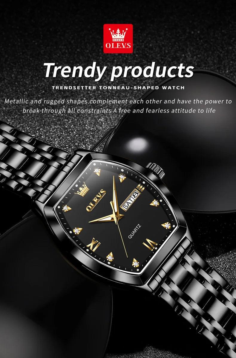 OLEVS/5528 Stainless Steel Luxury Quartz Watch | Elegant Tonneau Case with Shock Resistance and Week Display Carauana Store