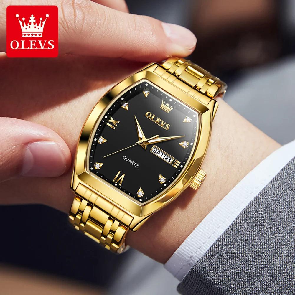 OLEVS/5528 Stainless Steel Luxury Quartz Watch | Elegant Tonneau Case with Shock Resistance and Week Display Carauana Store