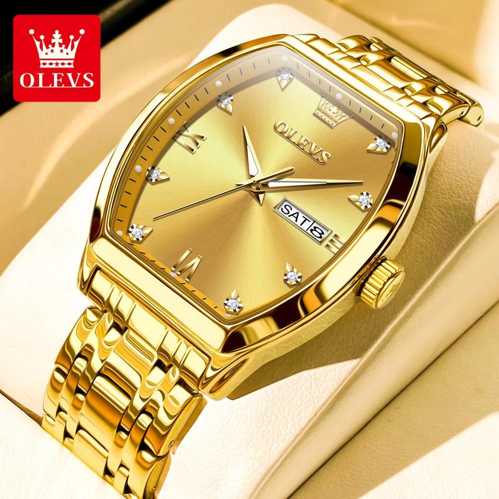 OLEVS/5528 Stainless Steel Luxury Quartz Watch | Elegant Tonneau Case with Shock Resistance and Week Display Carauana Store