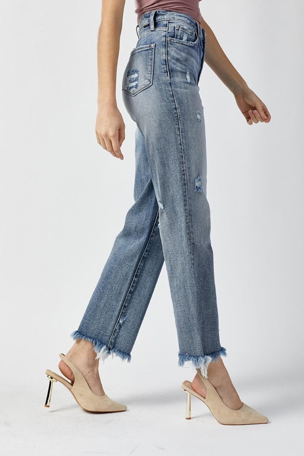 RISEN High Waist Raw Hem Straight Jeans Carauana Store