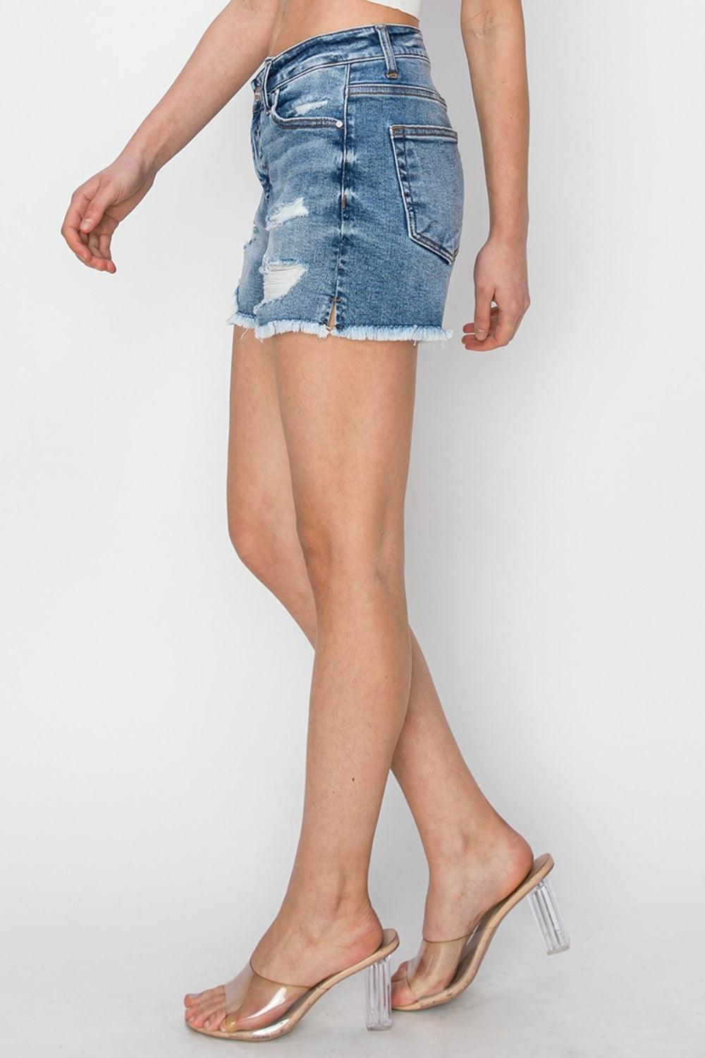 RISEN Stepped Waist Frayed Denim Shorts Carauana Store
