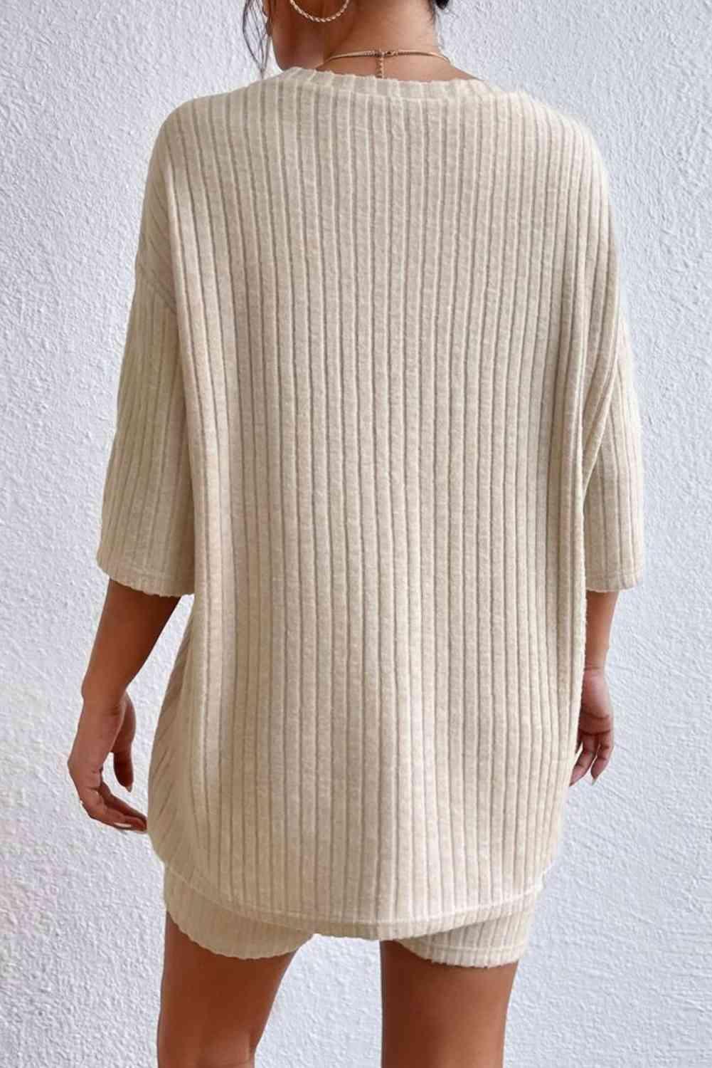 Round Neck Ribbed Top and Shorts Lounge Set Carauana Store