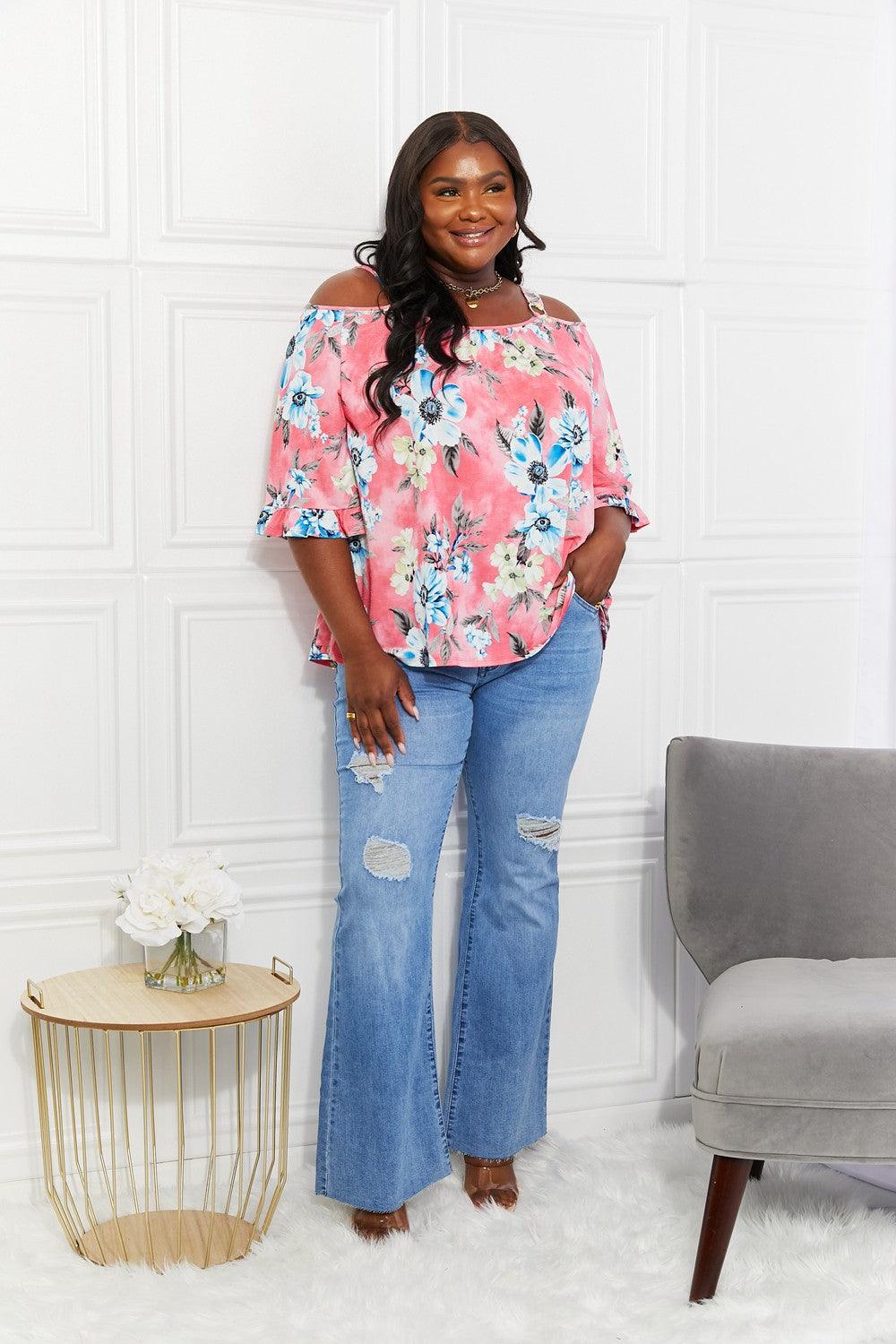 Sew In Love Full Size Fresh Take Floral Cold-Shoulder Top Carauana Store