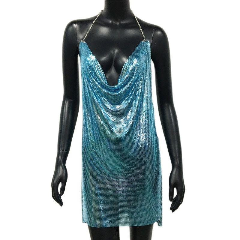 Sexy Clubwear 2022 Backless Cocktail Metalic Split Mesh Harness Body Carauana Store