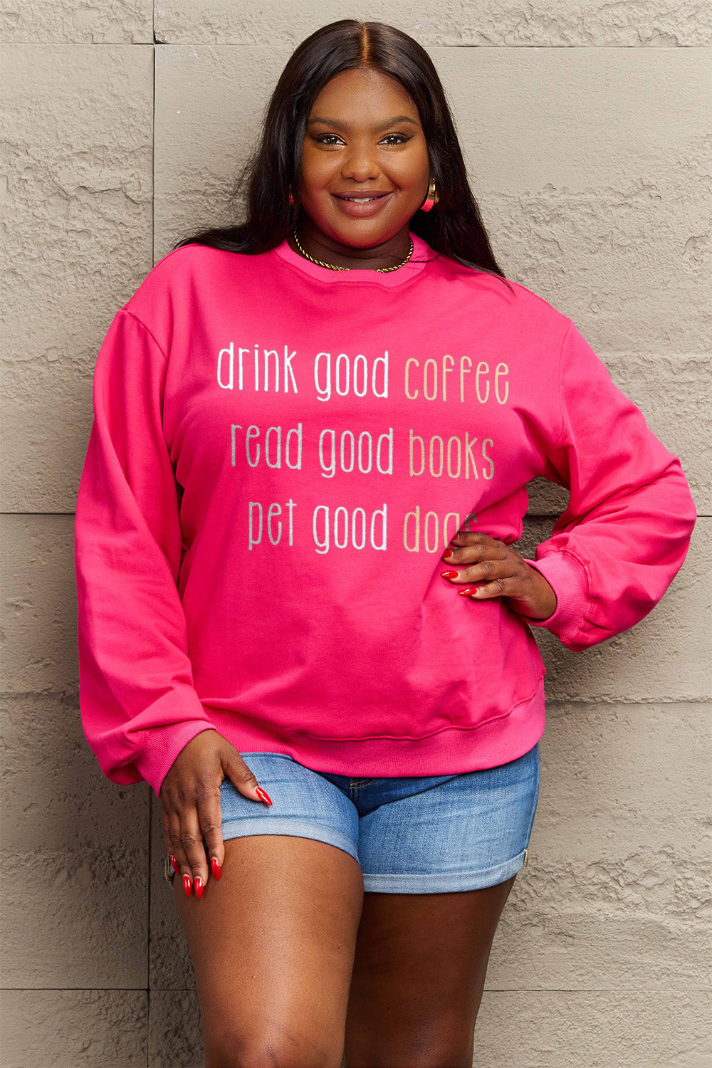 Simply Love Full Size Letter Graphic Round Neck Sweatshirt Carauana Store
