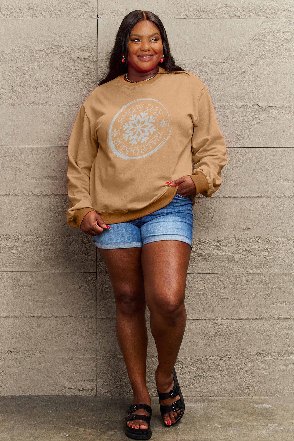 Simply Love Full Size SNOW DAY SUPPORTER Round Neck Sweatshirt Carauana Store