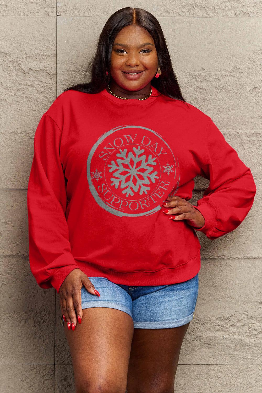 Simply Love Full Size SNOW DAY SUPPORTER Round Neck Sweatshirt Carauana Store