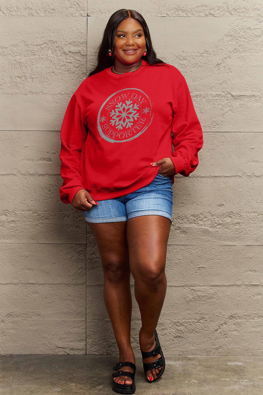 Simply Love Full Size SNOW DAY SUPPORTER Round Neck Sweatshirt Carauana Store
