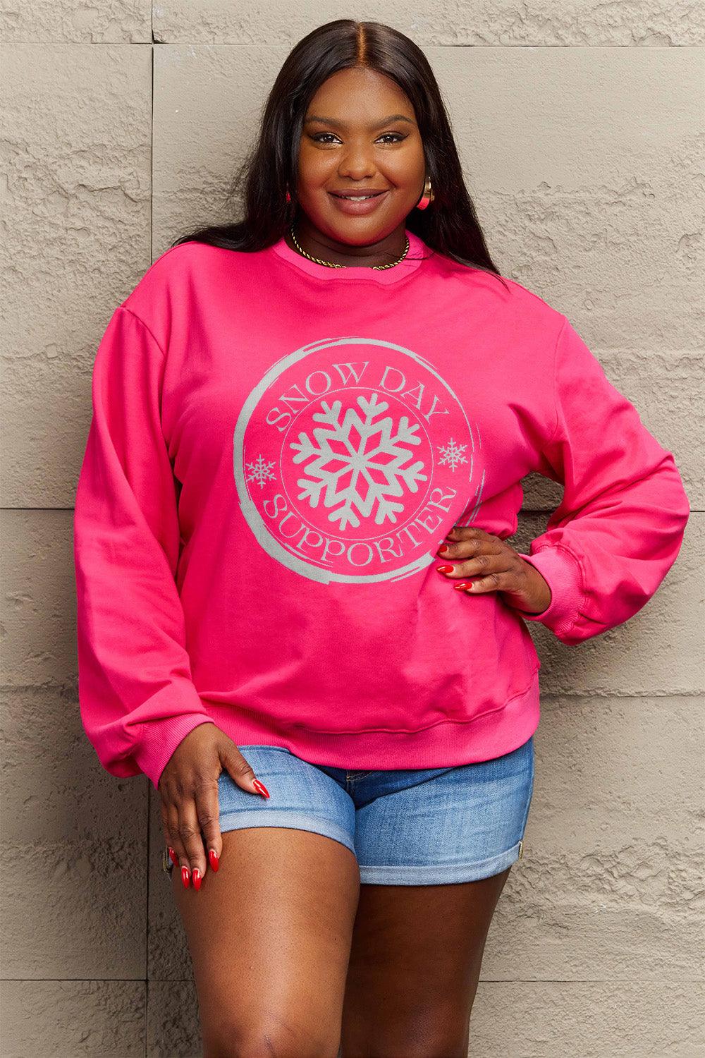 Simply Love Full Size SNOW DAY SUPPORTER Round Neck Sweatshirt Carauana Store