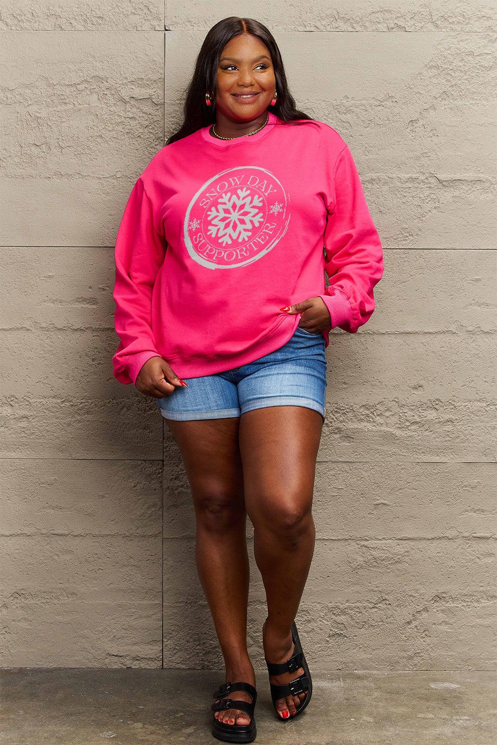 Simply Love Full Size SNOW DAY SUPPORTER Round Neck Sweatshirt Carauana Store